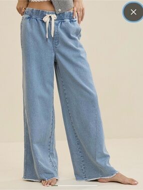 aerie soft landing trouser in Dusty Blue with Drawstring Waist